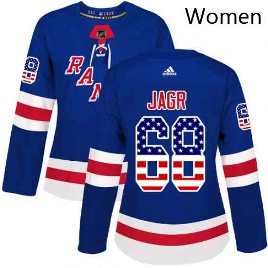 Womens Adidas New York Rangers 68 Jaromir Jagr Authentic Royal Blue USA Flag Fashion NHL Jersey